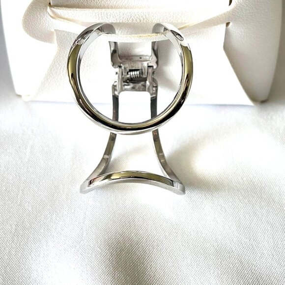 Tahari Silver Tone Swirl Clamper Bracelet – Minimalist Hinged Bangle - Picture 8 of 8